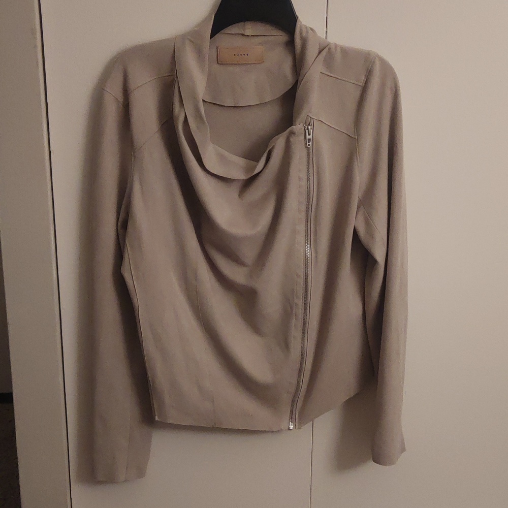 Faux suede jacket with asymmetrical zipper